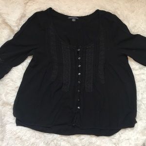 AEO Black Peasant Blouse